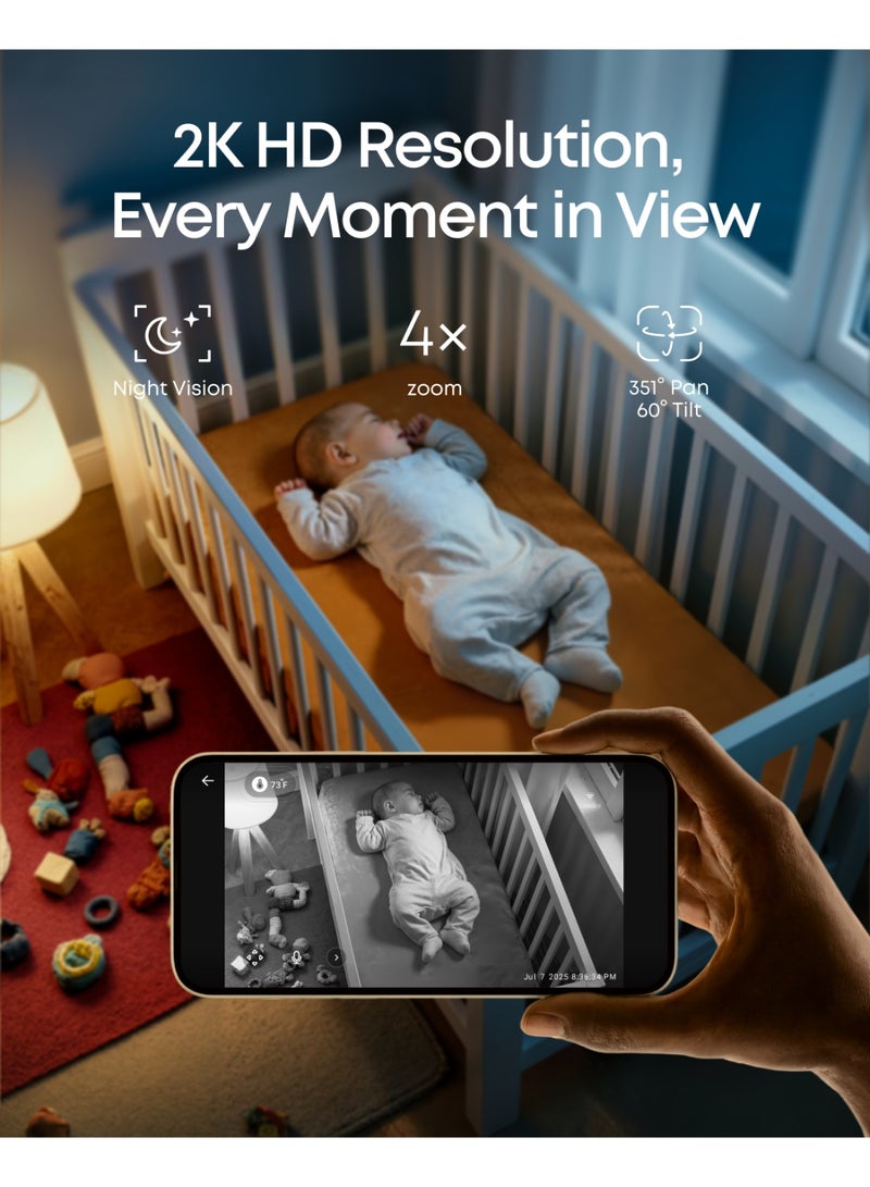 eufy Baby Monitor C10 with 2K HD Camera, 4.5" 480p Display, 4× Zoom, Pan-Tilt, Night Vision, Hybrid Wi-Fi & No Wi-Fi Connection, 12 H Battery, Motion, Cry, Noises, Temperature Alters, 2-Way Talk, VOX - Image 2